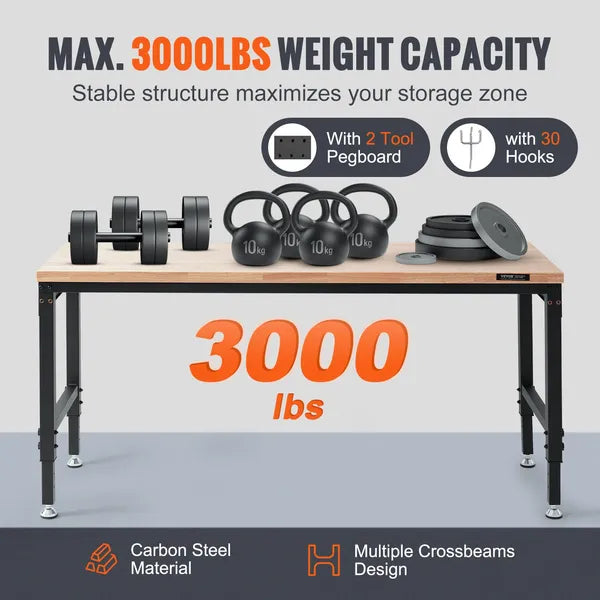 VEVOR 72" Garage Workbench Canada & U.S. – 3000 lb Capacity + Power